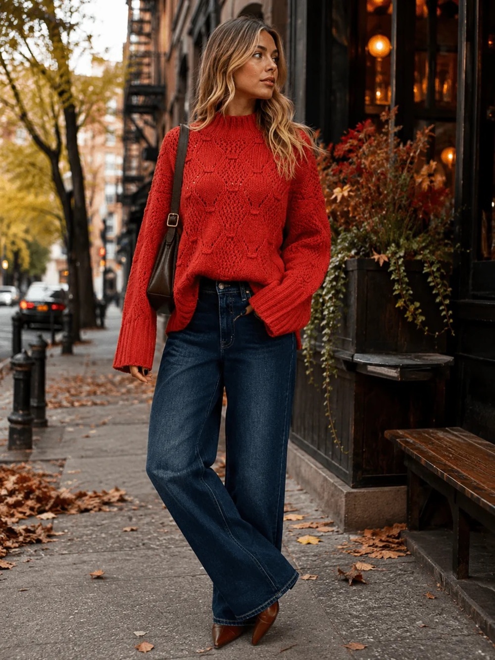 WOMEN'S LONG SLEEVE MOCK NECK KNIT OVERSIZED PULLOVER SWEATER- Color Rust